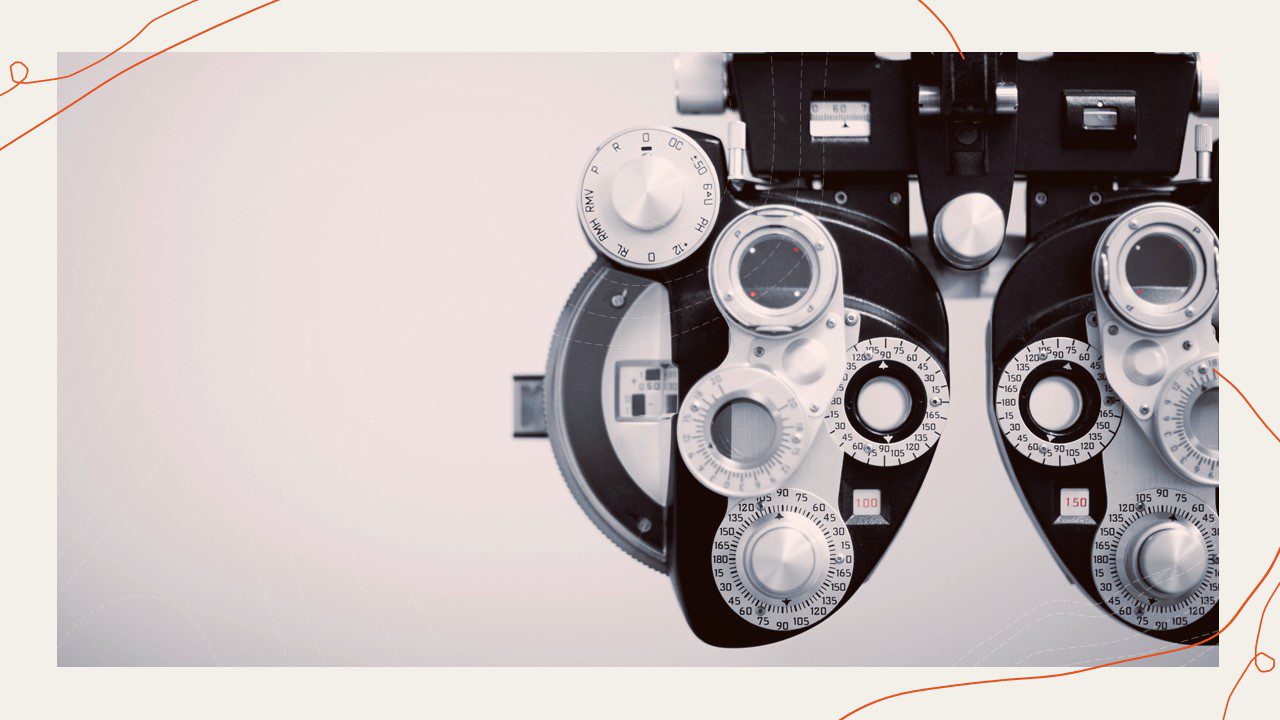 This photo is of an optometrist's "phoropter." The Phoropter is one of the tools used by optometrists to measure the determine the eyeglass prescription of the patient. In this instance it is being used to represent "looking into your customers experience."